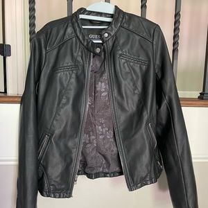 GUESS Women's Black Faux Leather Moto Jacket